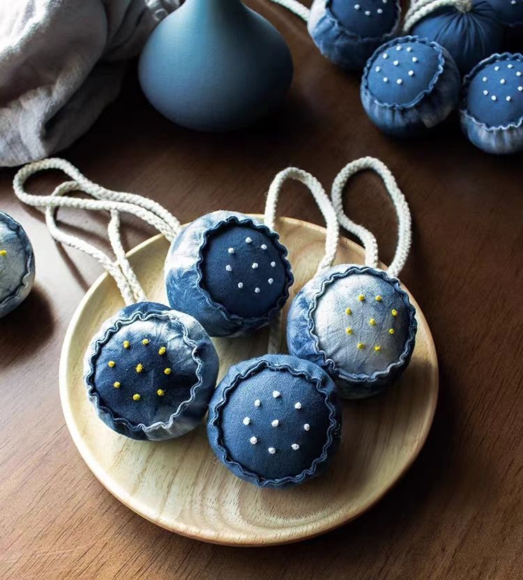 Indigo Tie-Dye Lotus Sachet — Lavender Scented | Hand-Dyed Hanging Ornament
