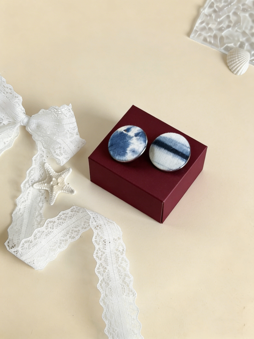Indigo Tie-Dye Brooch Set — 3 Handcrafted Pins | Natural Dye Gift