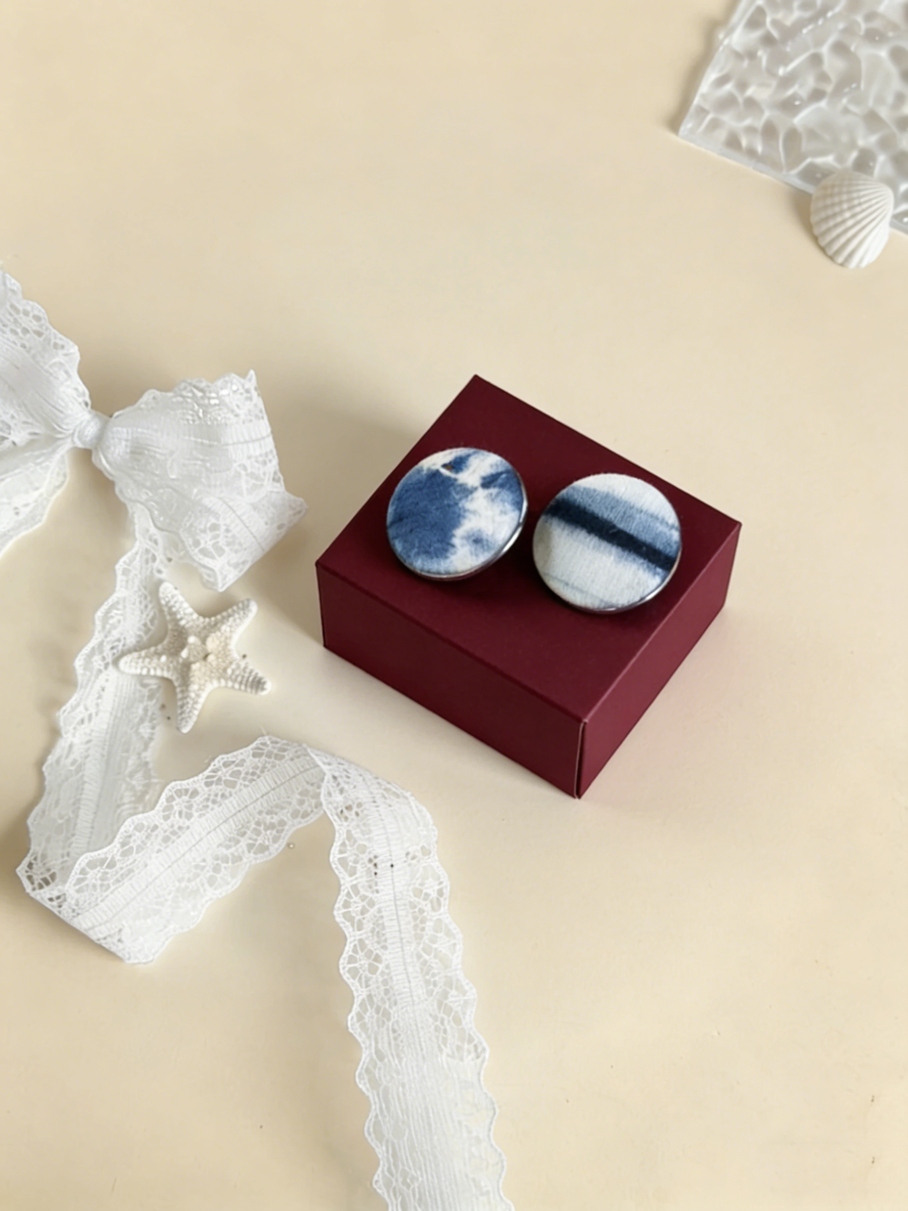 Indigo Tie-Dye Brooch Set — 3 Handcrafted Pins | Natural Dye Gift