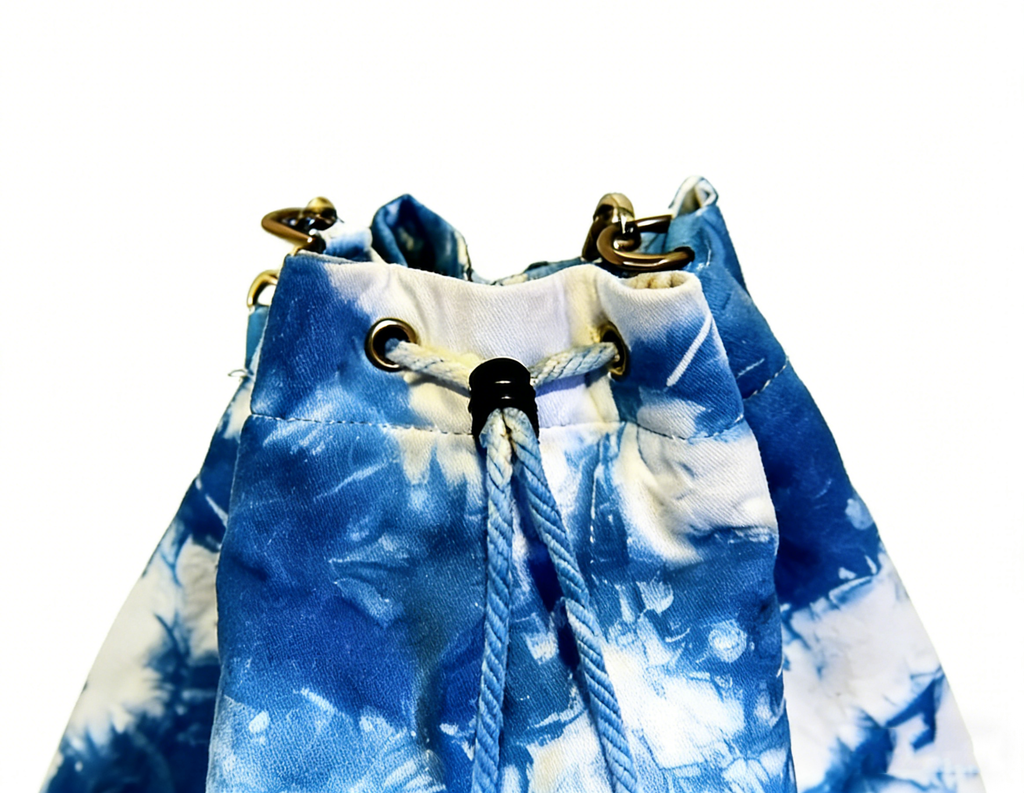 Hand-Dyed Indigo Drawstring Backpack | Shibori Cotton Boho Travel Bag