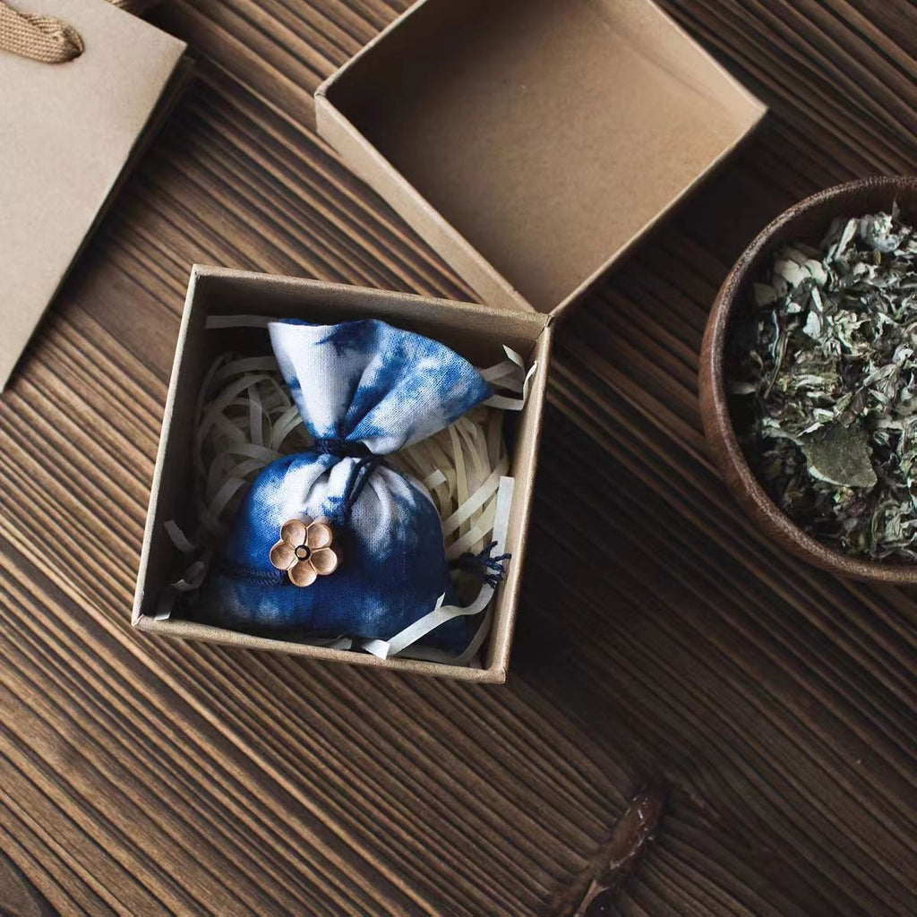 Hand-Dyed Indigo Scented Sachet | Mugwort & Rose Botanical Fragrance Pouch