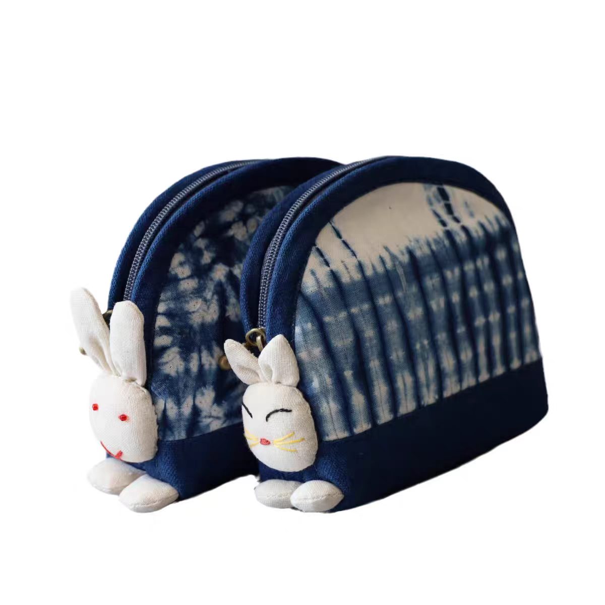 Hand-Tied Tie-Dye Cat-Head Rabbit-Head Makeup Pouch and Coin Purse