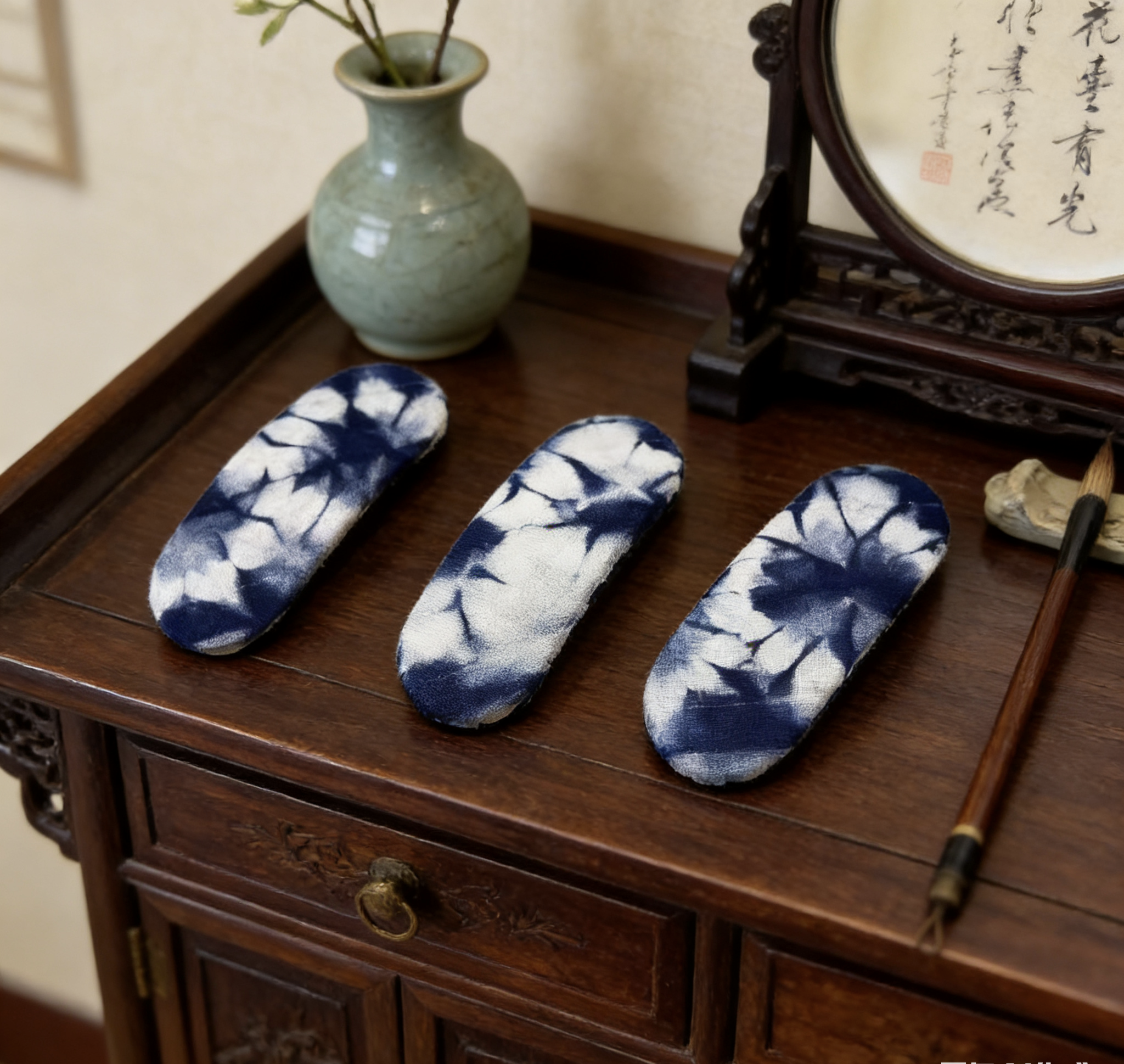 Hand-Dyed Indigo Oval Hair Clips | Cotton Snap Barrettes