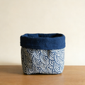 Indigo Tie-Dye Storage Basket — Wave Pattern | Hand-Dyed Fabric Organizer