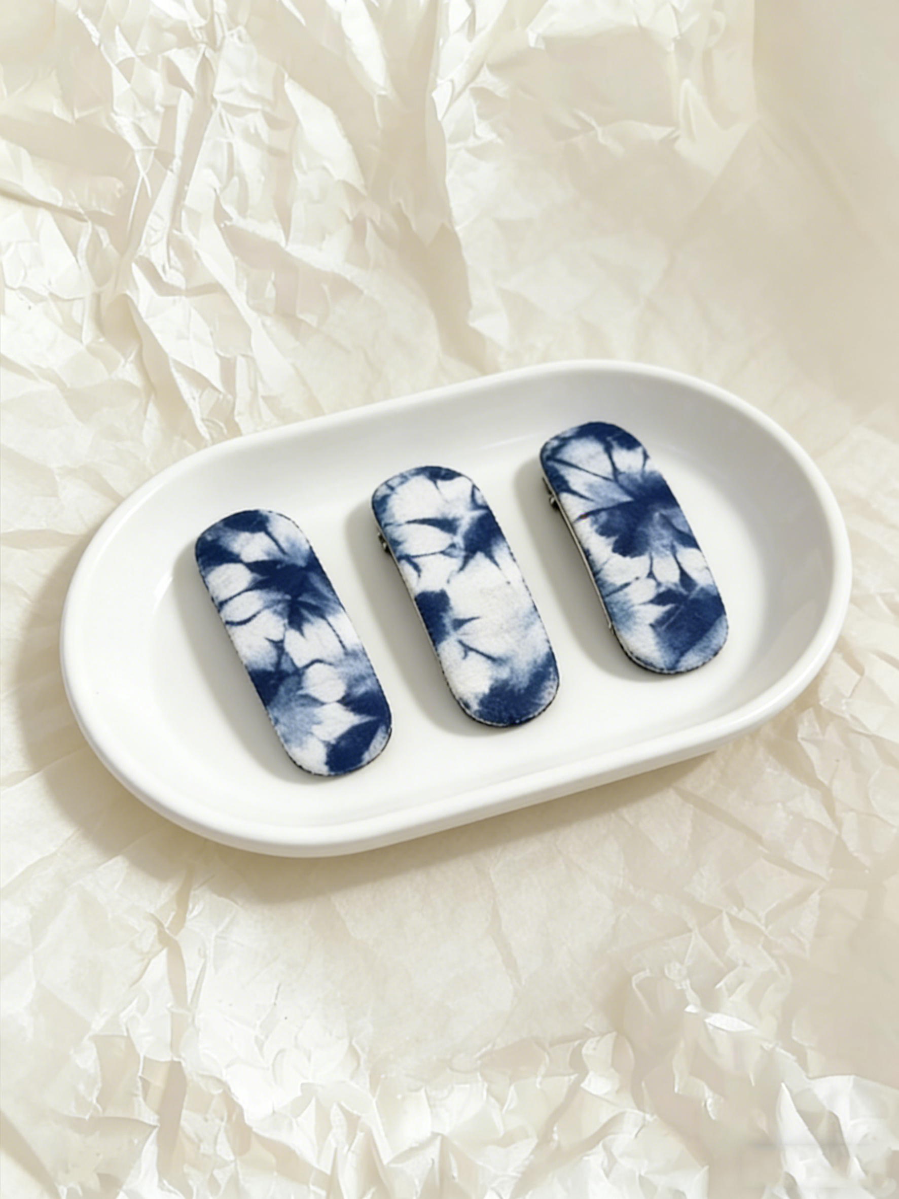 Hand-Dyed Indigo Oval Hair Clips | Cotton Snap Barrettes