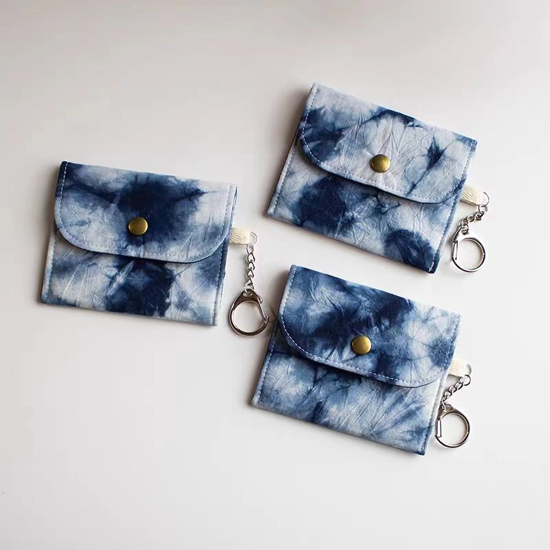 Indigo Tie-Dye Card Holder — Hand-Dyed Mini Pouch | Bag Charm & Coin Purse
