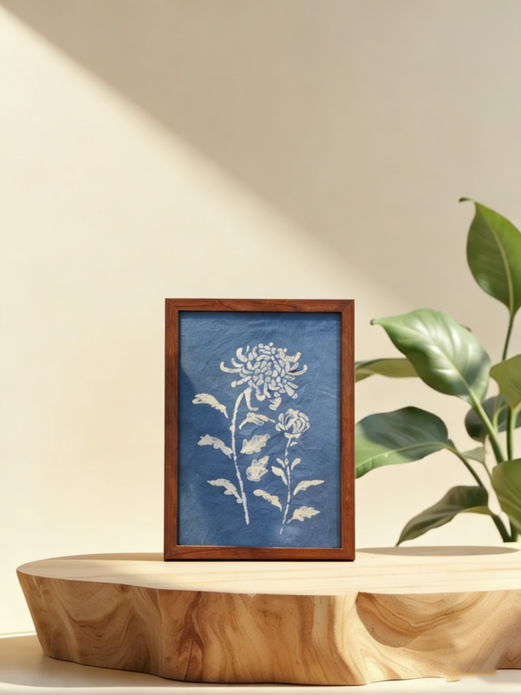 Hand-Dyed Indigo Floral Wall Art | Framed & Unframed Cotton Print