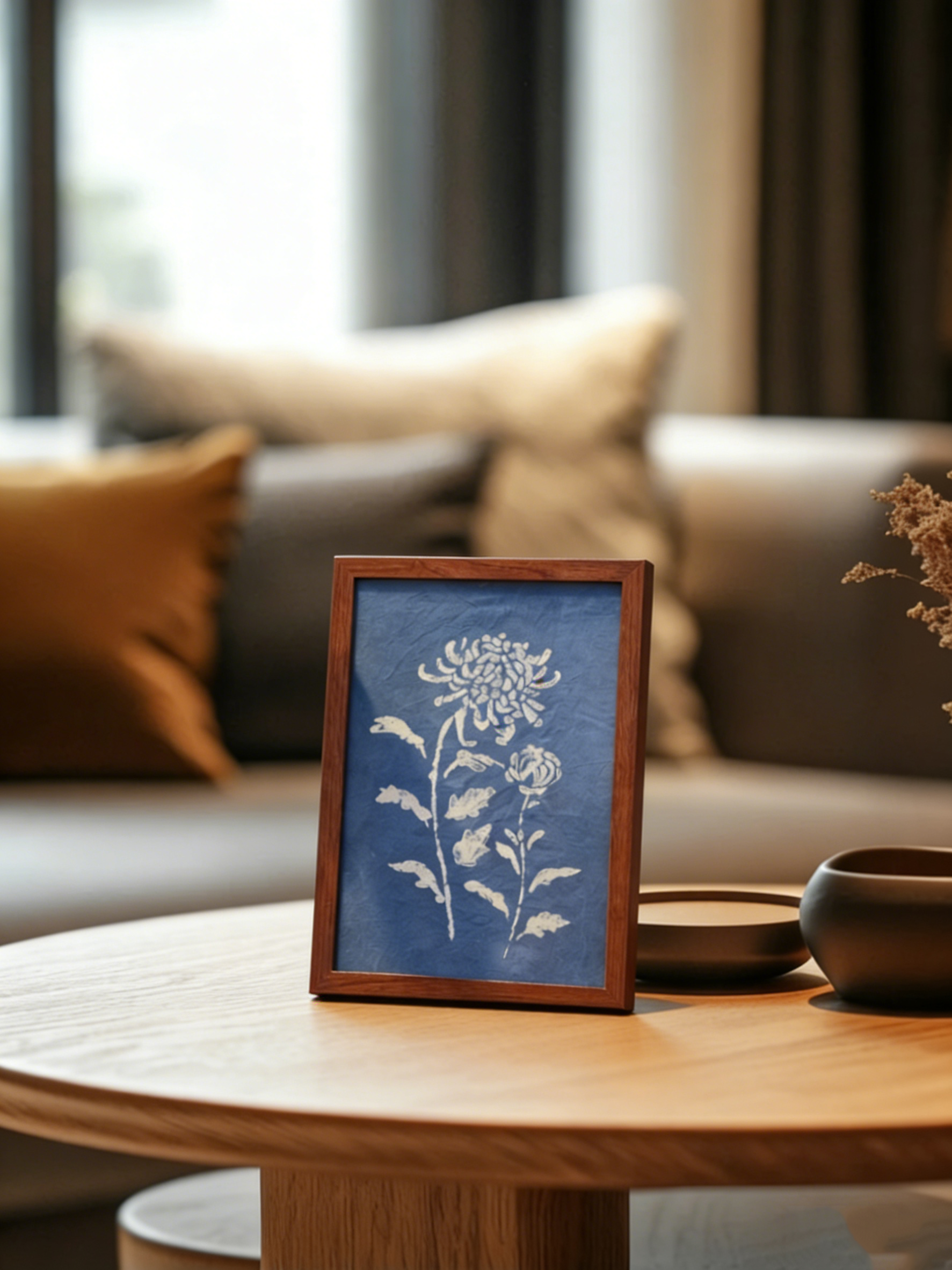 Hand-Dyed Indigo Floral Wall Art | Framed & Unframed Cotton Print