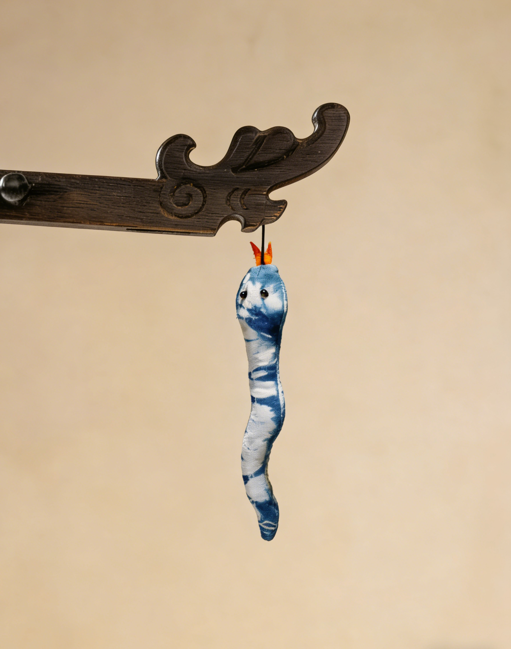Hand-Dyed Indigo Snake Charm | Hanging Ornament with Red Accents