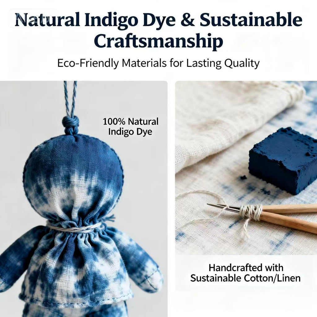 Indigo-Dyed Star Ornament – Handmade Cotton Butterfly Pattern Hanging Charm | Artisan Gift