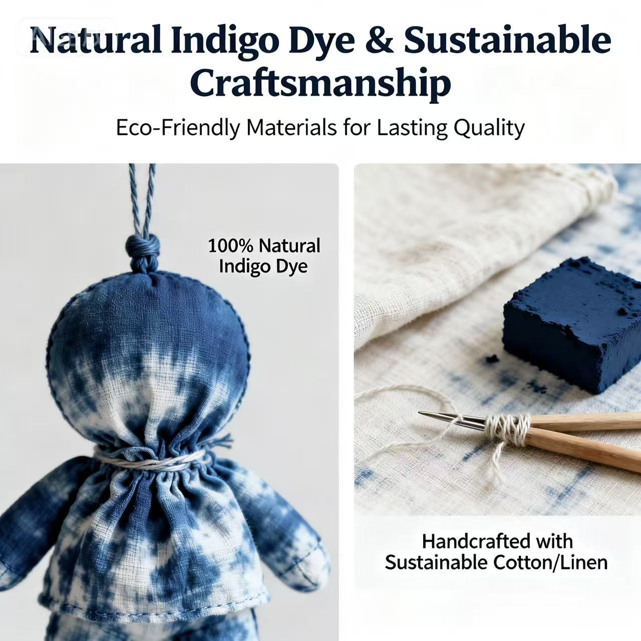 Indigo-Dyed Star Ornament – Handmade Cotton Butterfly Pattern Hanging Charm | Artisan Gift