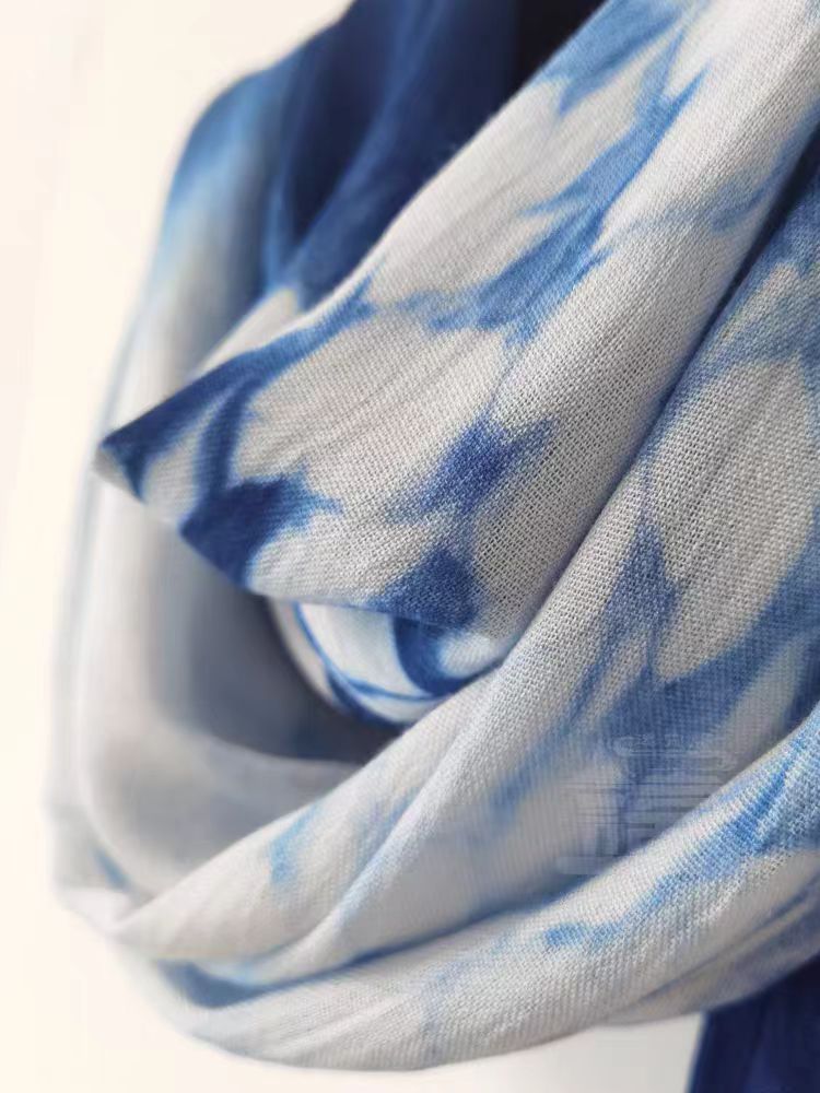 Hand-Dyed Indigo Scarf & Shawl | Oversized Cotton-Linen Wrap for Women
