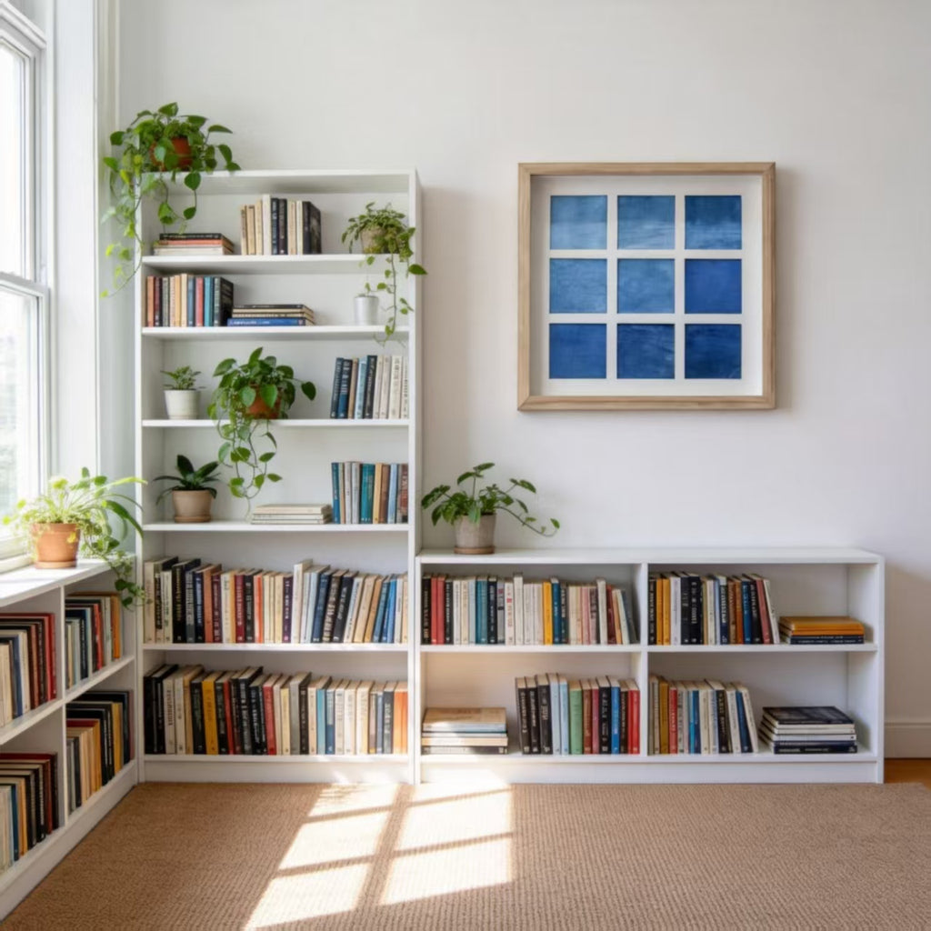 Indigo-Dyed Wall Art – Handmade Square Grid Print | Framed & Unframed Minimalist Decor