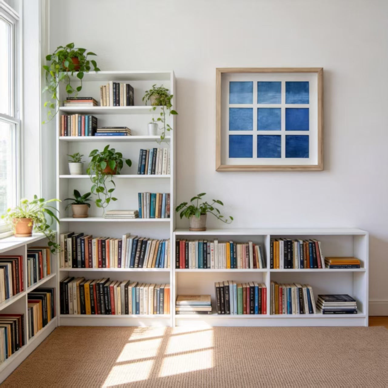 Indigo-Dyed Wall Art – Handmade Square Grid Print | Framed & Unframed Minimalist Decor