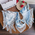 Indigo Shibori Lace Pom Pom Triangle Head Scarf, Reversible Multi-style Bohemian Hair Kerchief for Beach, Cafe & Daily Wear