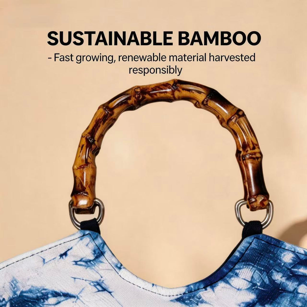 Indigo-Dyed Bamboo Handle Tote Bag – Handmade Artisan Purse | Boho Style