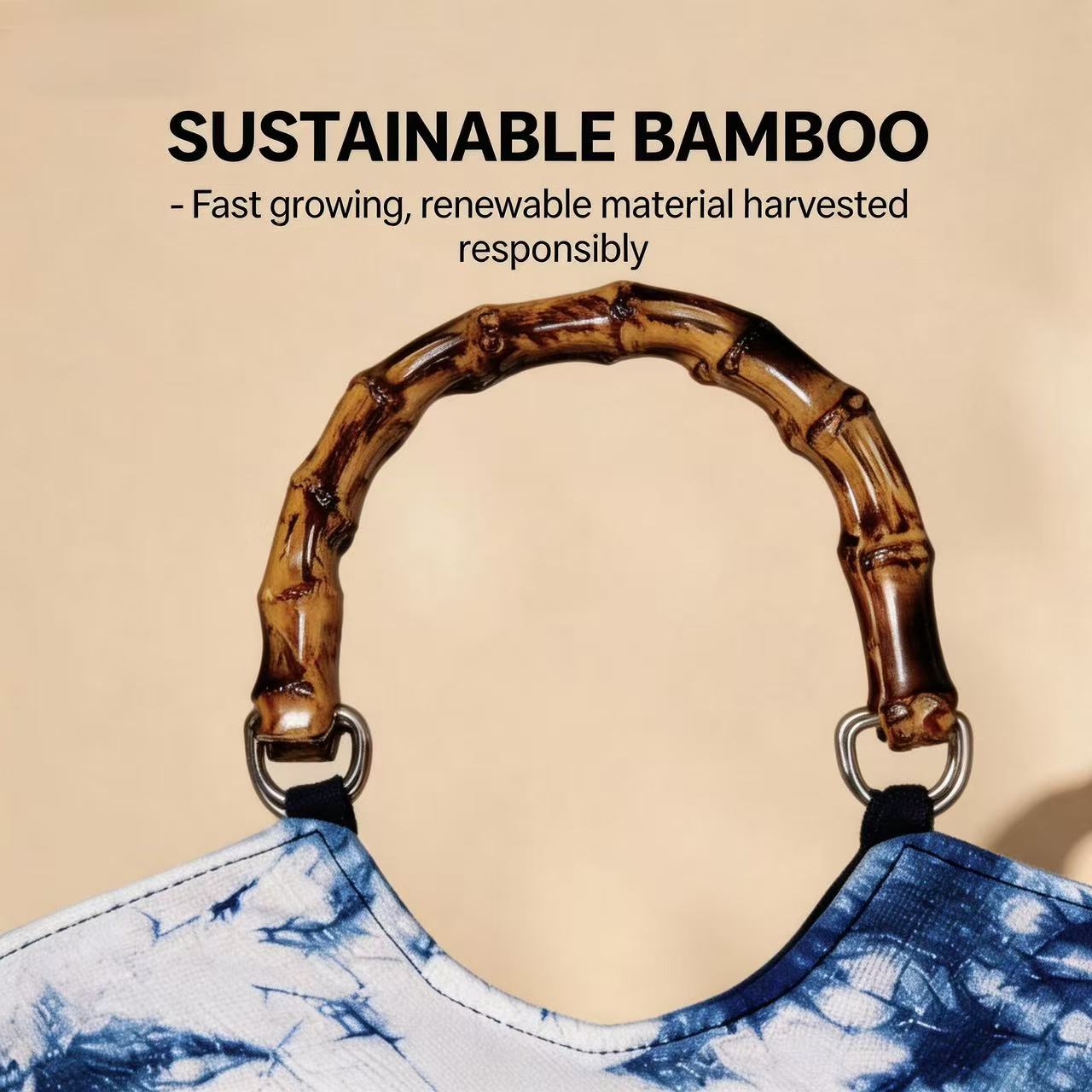 Indigo-Dyed Bamboo Handle Tote Bag – Handmade Artisan Purse | Boho Style