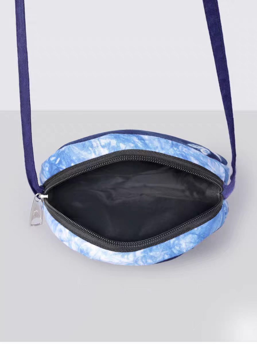 Indigo-Dyed Round Mini Crossbody Bag – Handmade Floral Ethnic Boho Purse for Women