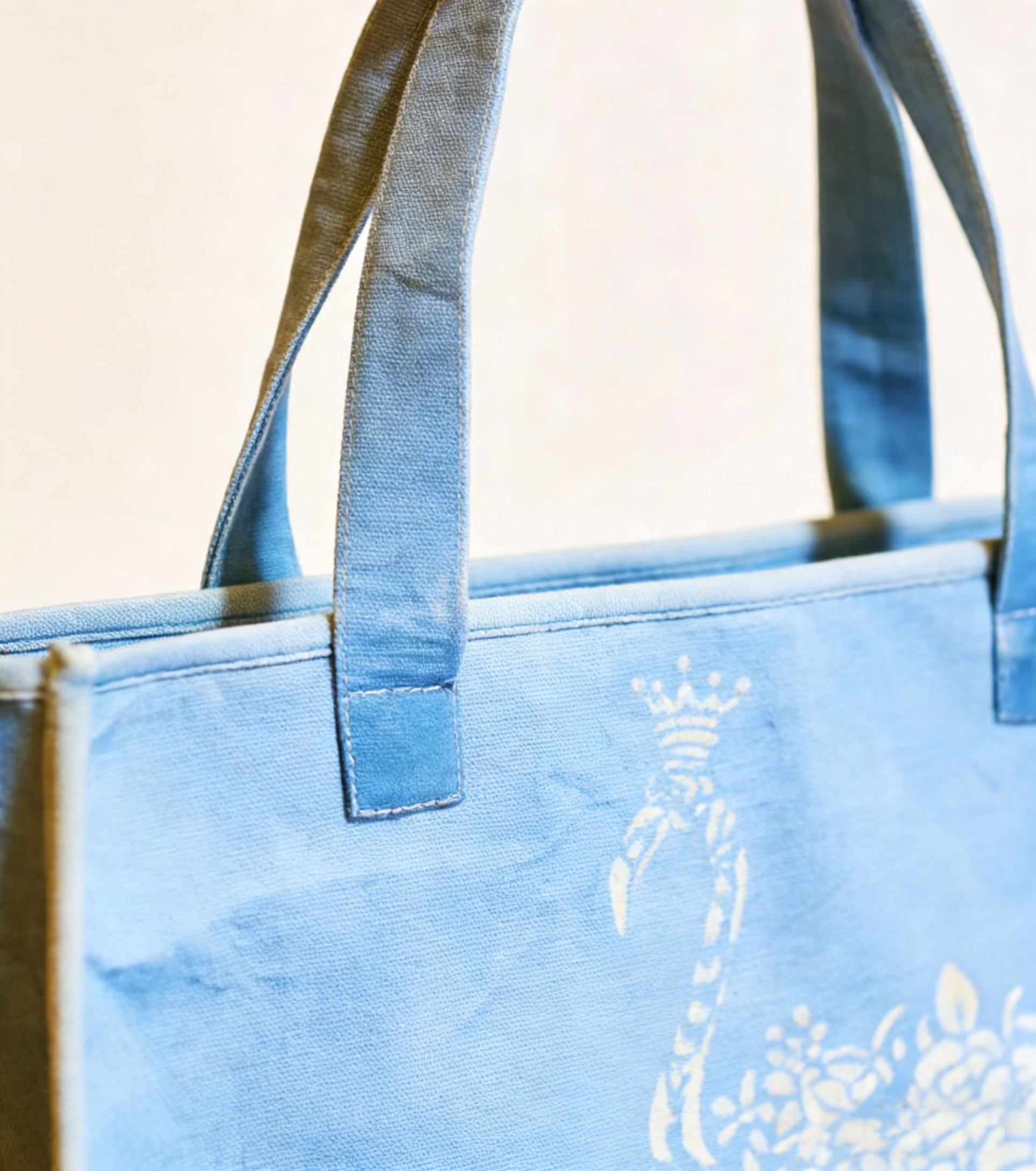 Hand-Dyed Indigo Flamingo Tote Bag | Cotton Shoulder Bag