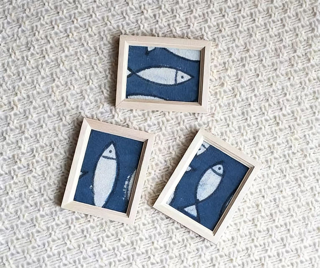 Hand-Dyed Indigo Fish Fridge Magnet | Mini Framed Wall Magnet