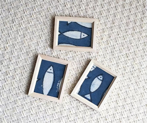Hand-Dyed Indigo Fish Fridge Magnet | Mini Framed Wall Magnet