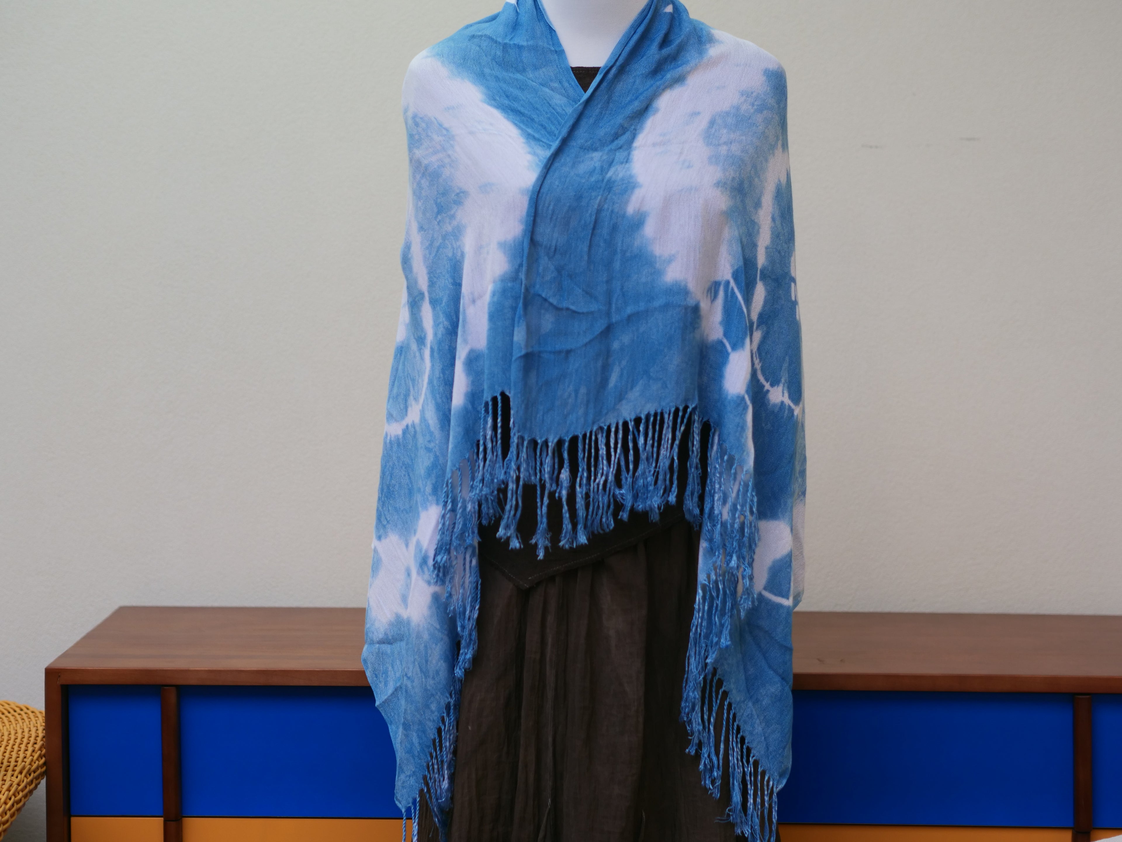Indigo Tie-Dye Tassel Scarf — Hand-Dyed Lightweight Shawl
