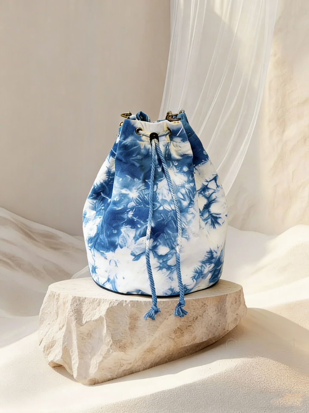 Hand-Dyed Indigo Drawstring Backpack | Shibori Cotton Boho Travel Bag