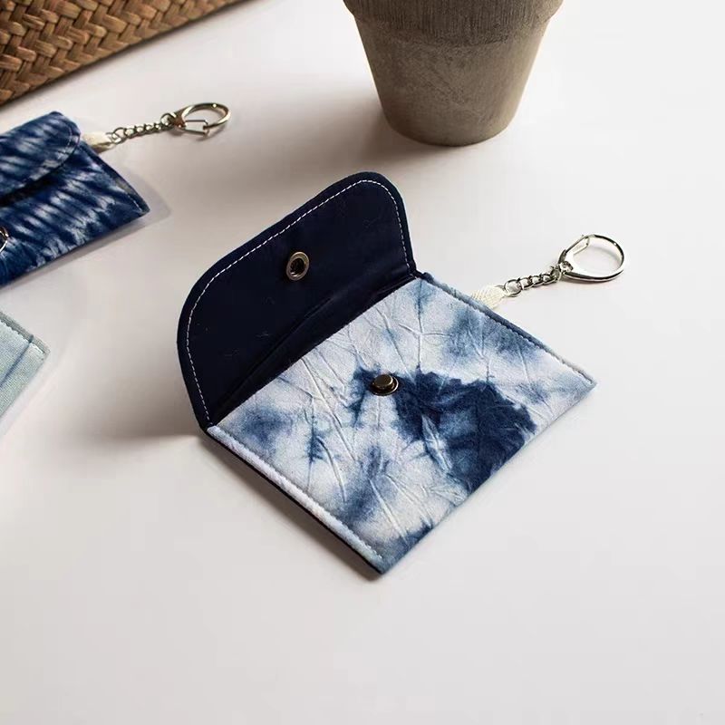 Indigo Tie-Dye Card Holder — Hand-Dyed Mini Pouch | Bag Charm & Coin Purse