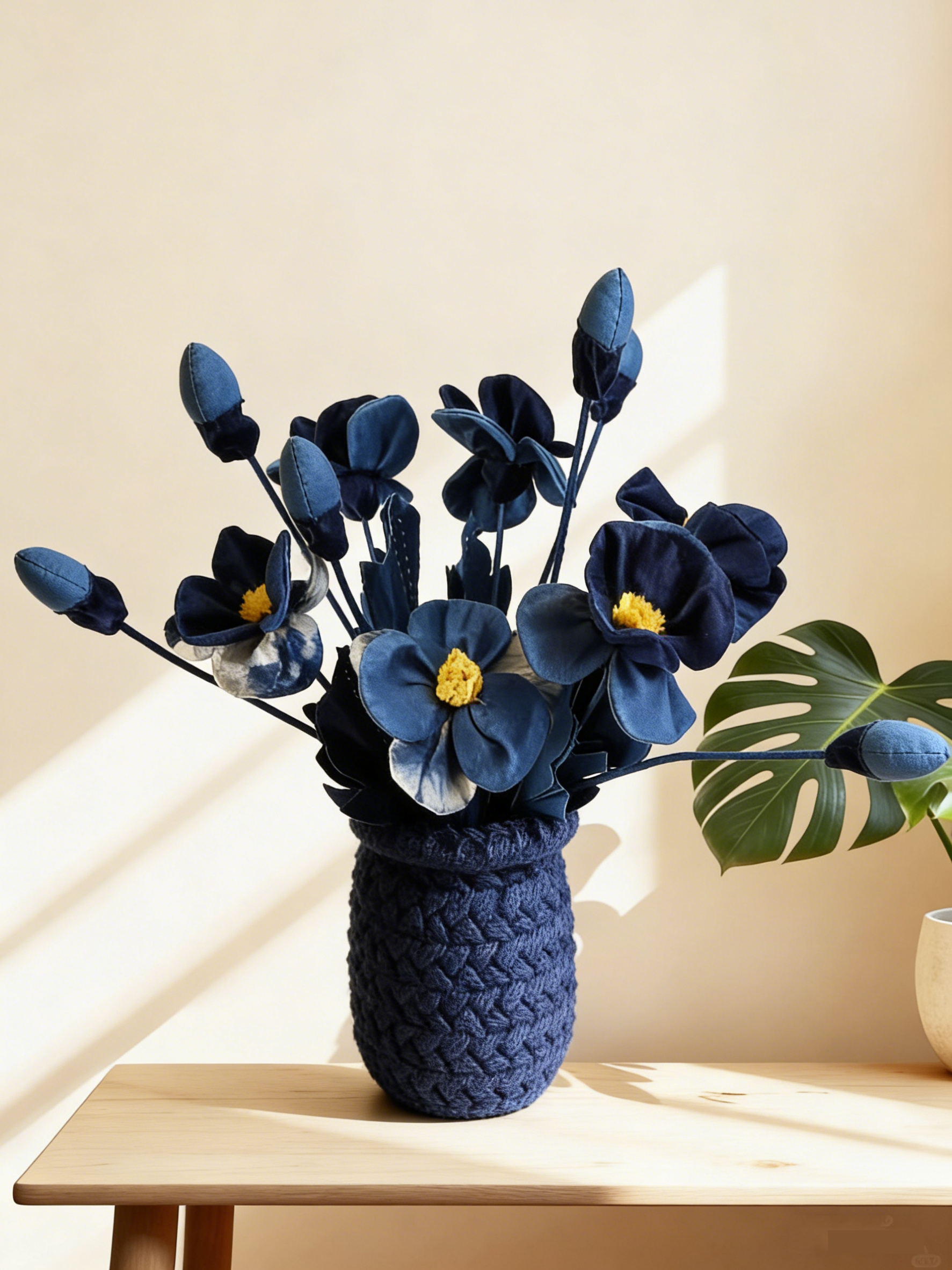 Hand-Dyed Indigo Fabric Flowers | 3D Cotton Floral Home Decor