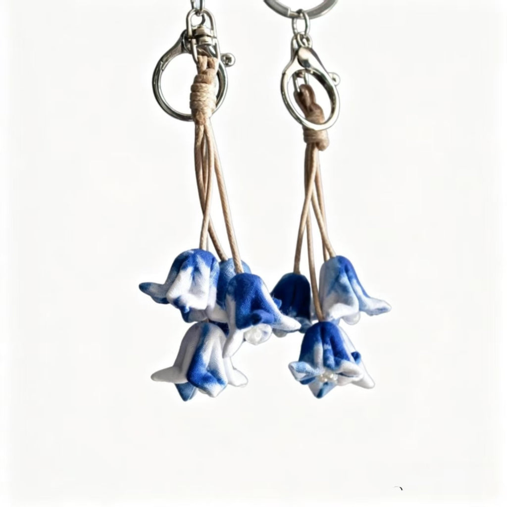 Hand-Dyed Indigo Flower String Charm | Keychain, Bag & Car Ornament