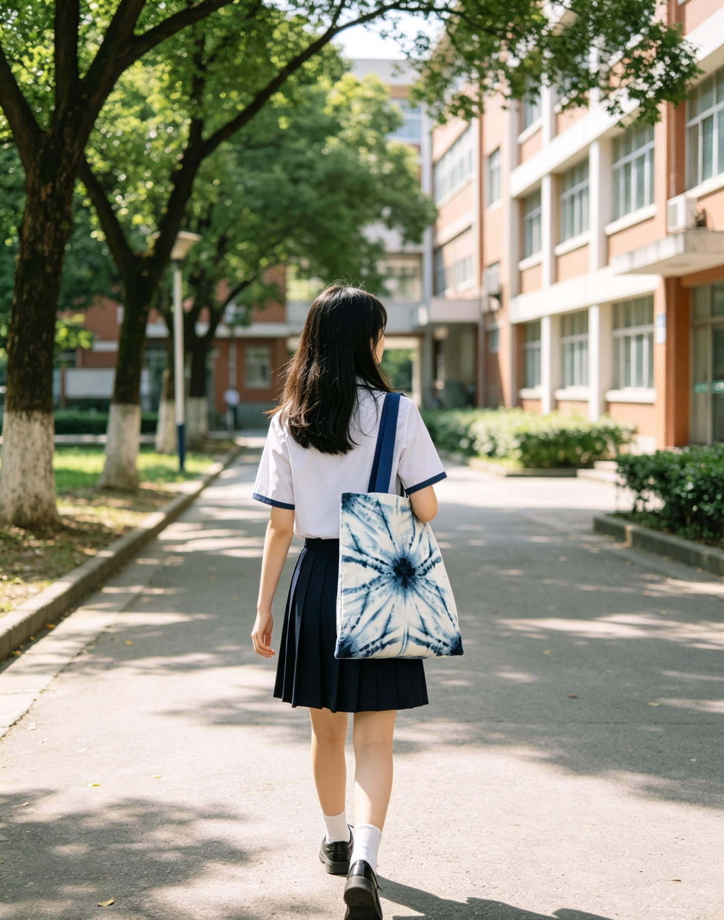 Medium Indigo Radial Tie-Dye Canvas Tote Bag, Eco Friendly Reusable Shoulder Bag for Beach, School & Urban Daily Use