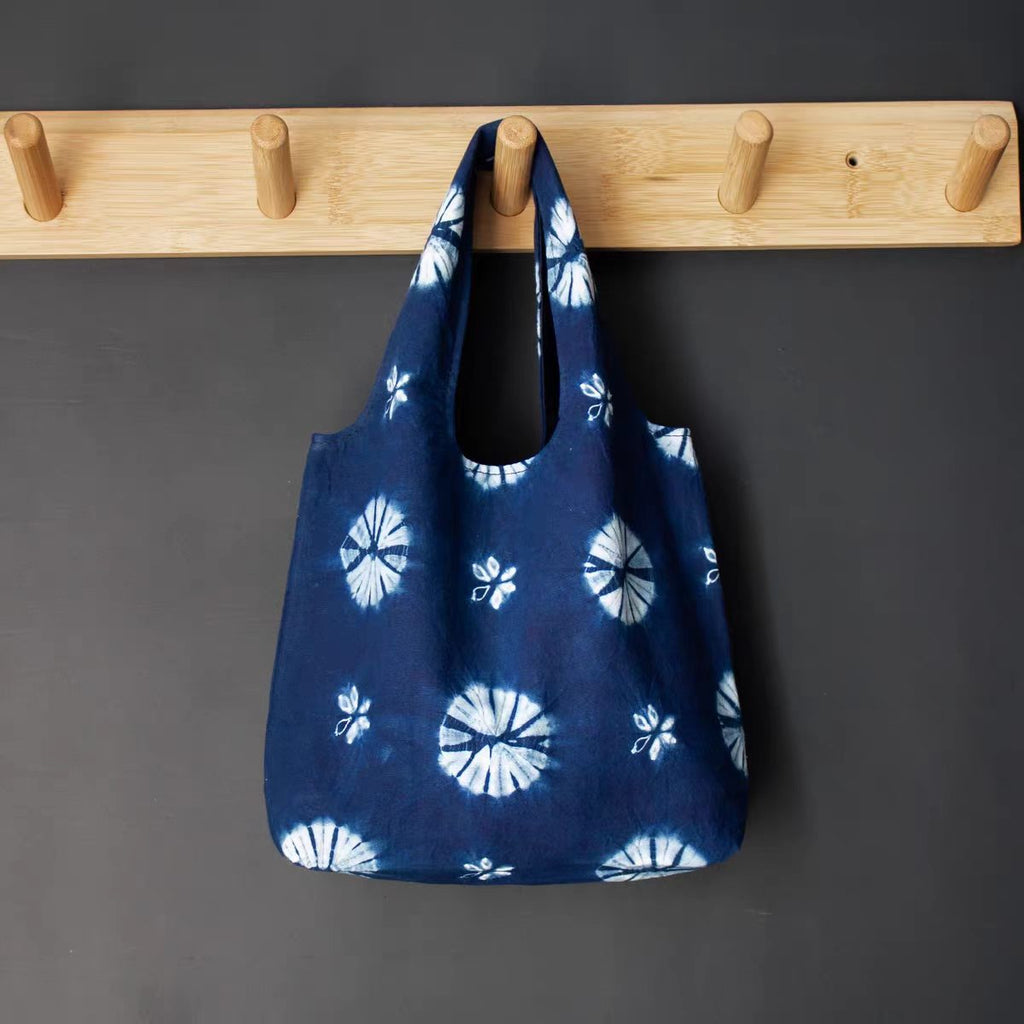 Indigo-Dyed Mini Tote Bag – Handmade Cotton-Linen Pouch | Boho Key & Coin Bag