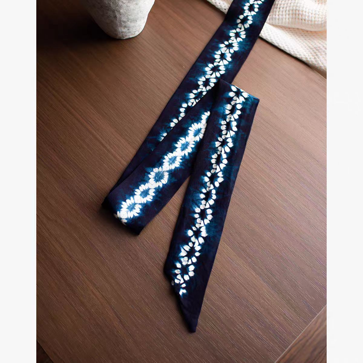 Hand-Dyed Indigo Bow Headband | Extra-Long Tie-Dye Hair Ribbon