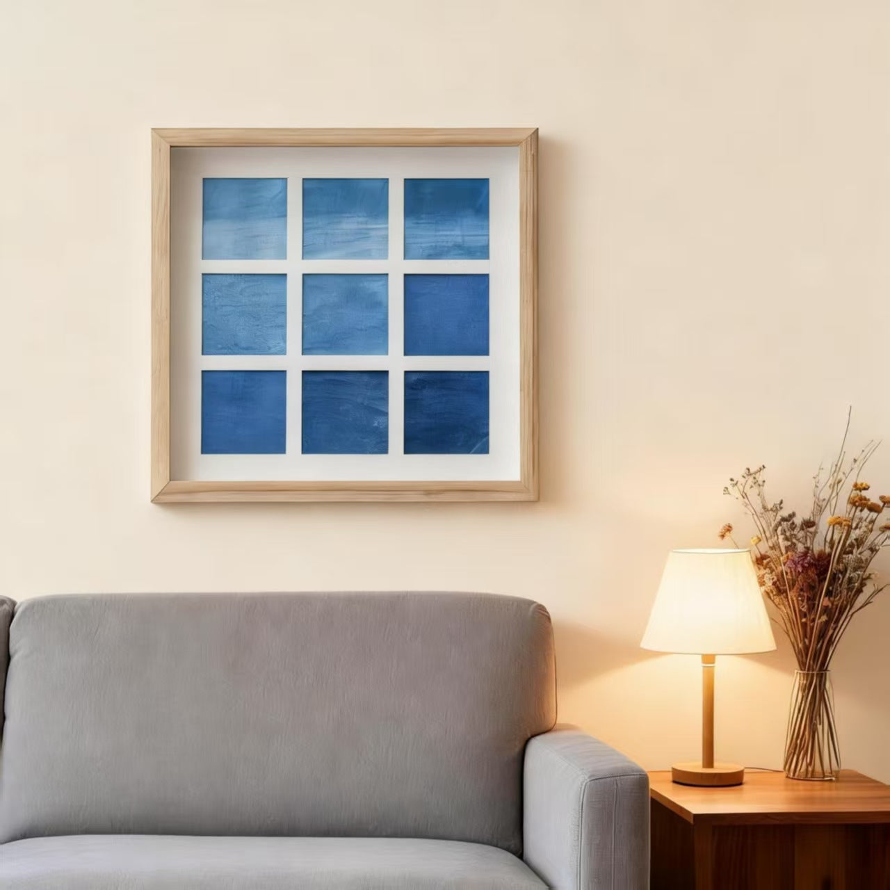 Indigo-Dyed Wall Art – Handmade Square Grid Print | Framed & Unframed Minimalist Decor