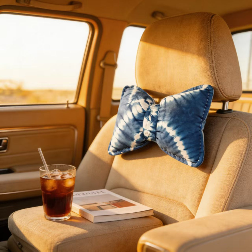 Indigo Tie-Dye Car Neck Pillow – Handmade Shibori Cotton Head Support