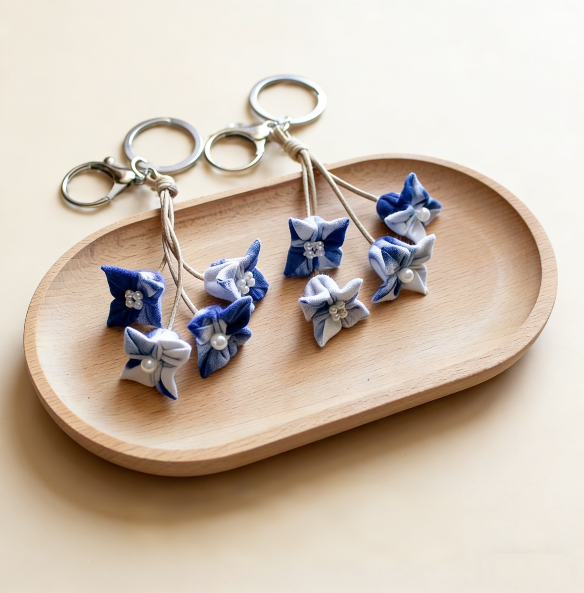 Hand-Dyed Indigo Flower String Charm | Keychain, Bag & Car Ornament