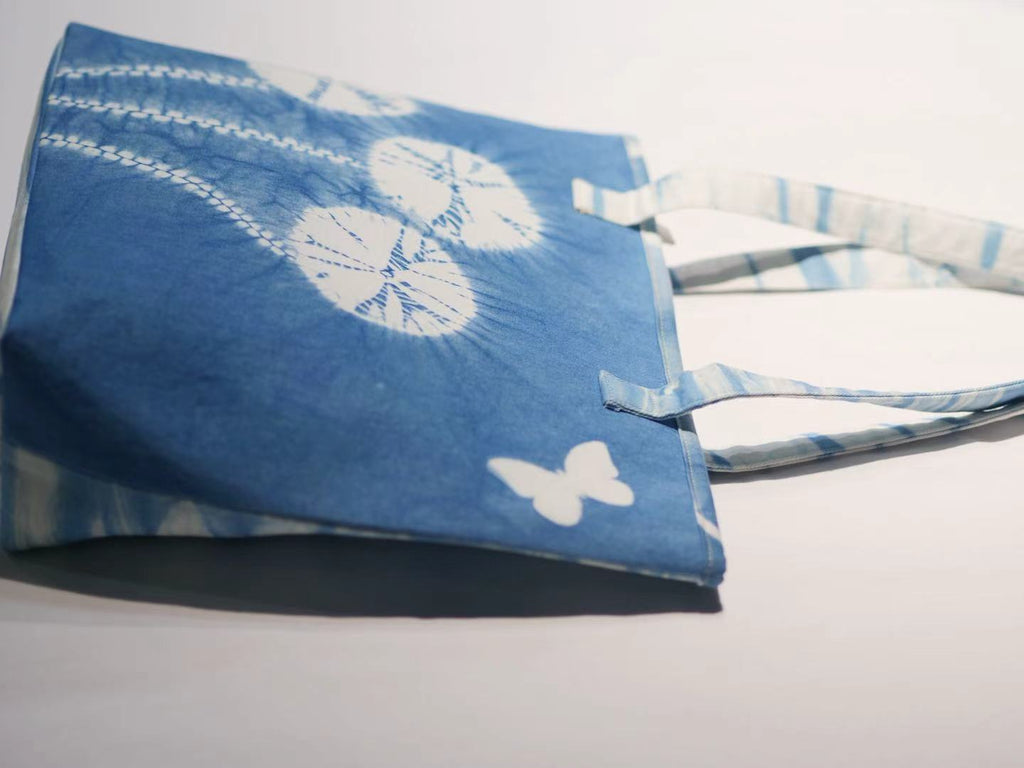 Indigo-Dyed Commuter Tote Bag – Handmade Large Capacity Cotton Shoulder Bag | Artisan Boho
