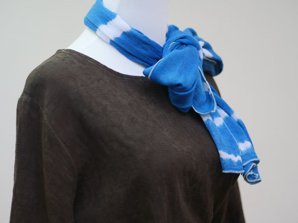Indigo-Dyed Scarf – Handmade Shibori Cotton Shawl | Boho Tassel Neck Wrap