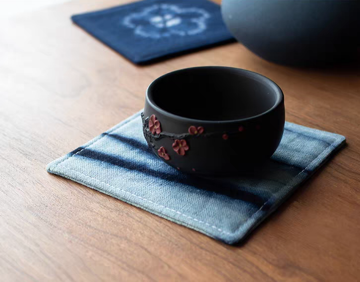 Indigo-Dyed Cotton Coasters – Handmade Tie-Dye Drink Mats | Boho Home Decor Gift