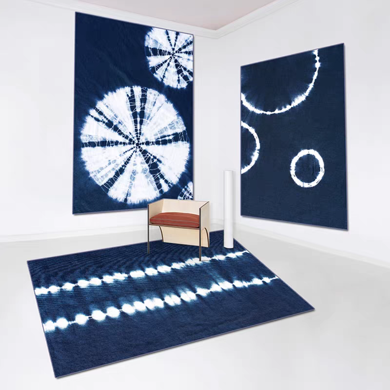 Indigo Tie-Dye Area Rug – Handmade Shibori Cotton Boho Floor Rug