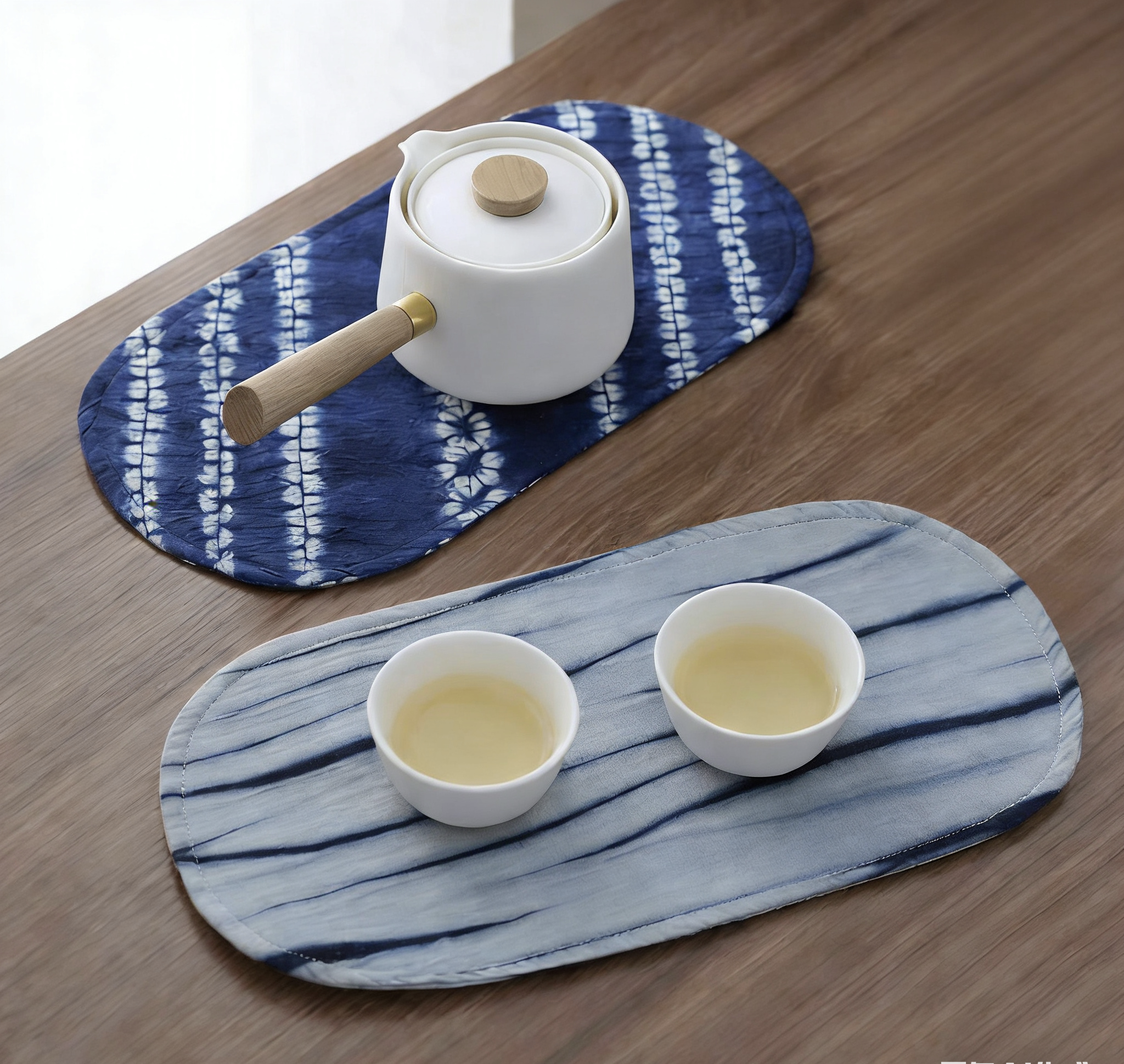 Handmade Indigo Tie-Dye Coasters, Oval Table Mats for Drinks, Unique Blue & White Pattern