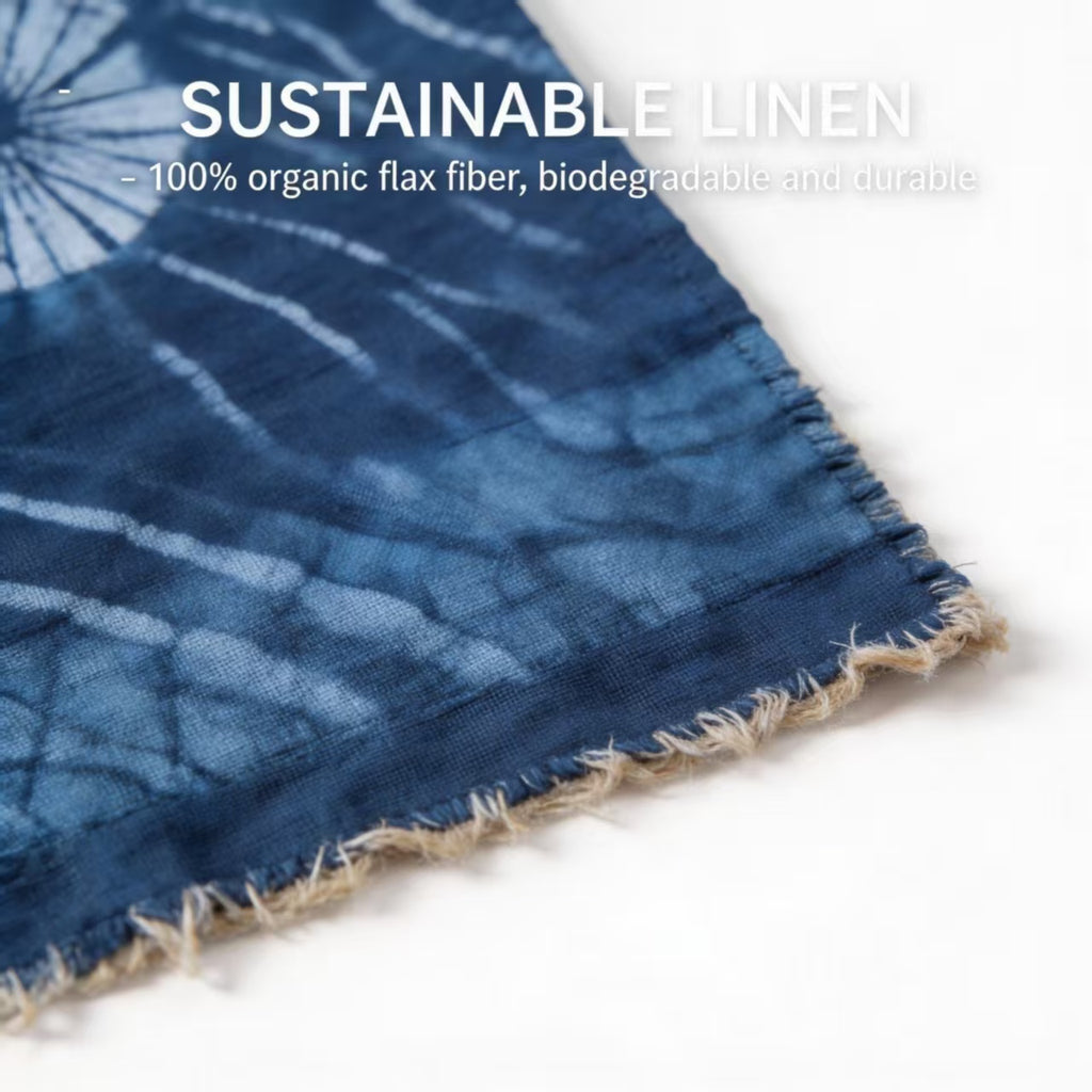 Indigo-Dyed Table Runner – Handmade Shibori Wave & Floral Boho Home Decor