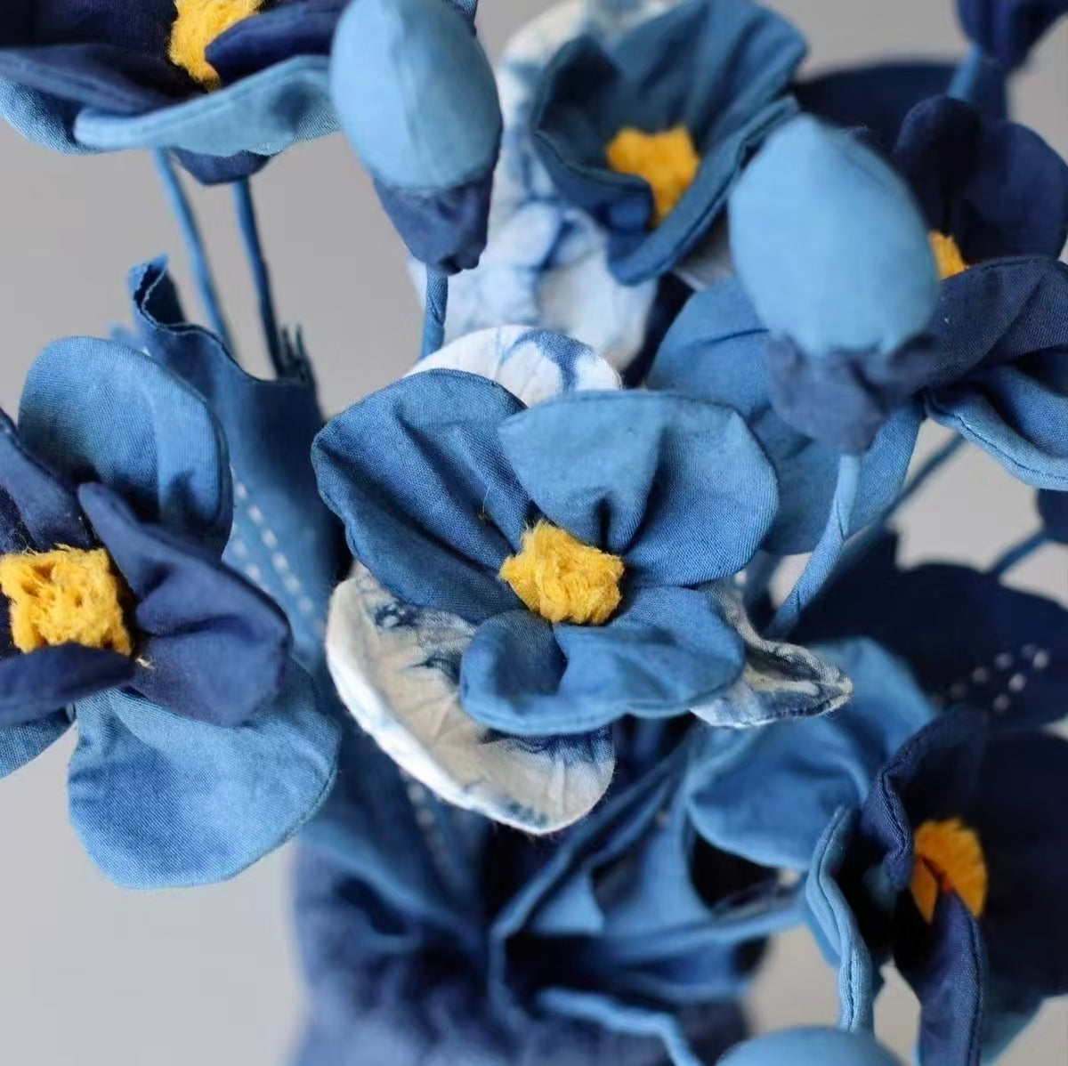 Hand-Dyed Indigo Fabric Flowers | 3D Cotton Floral Home Decor