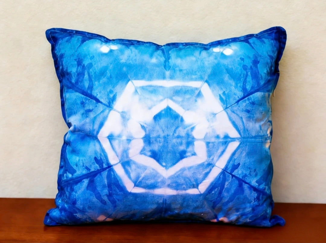 Indigo Shibori Pillow Cover — 100% Cotton | Geometric Mandala Pattern