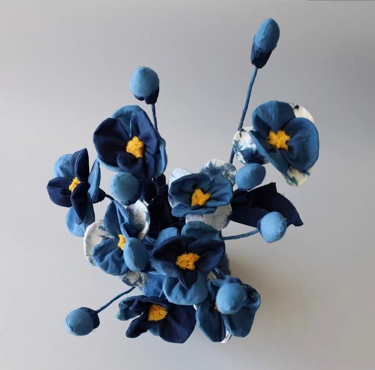Hand-Dyed Indigo Fabric Flowers | 3D Cotton Floral Home Decor
