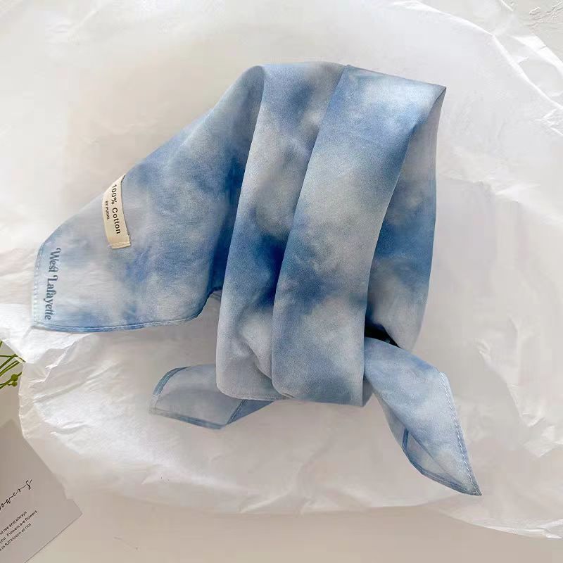 100% Pure Cotton High-Quality Soft and Delicate Blue Tie-Dye Square Scarf for Women - Lightweight Spring/Fall Style Sun Protection Headscarf Decorative Neck Scarf