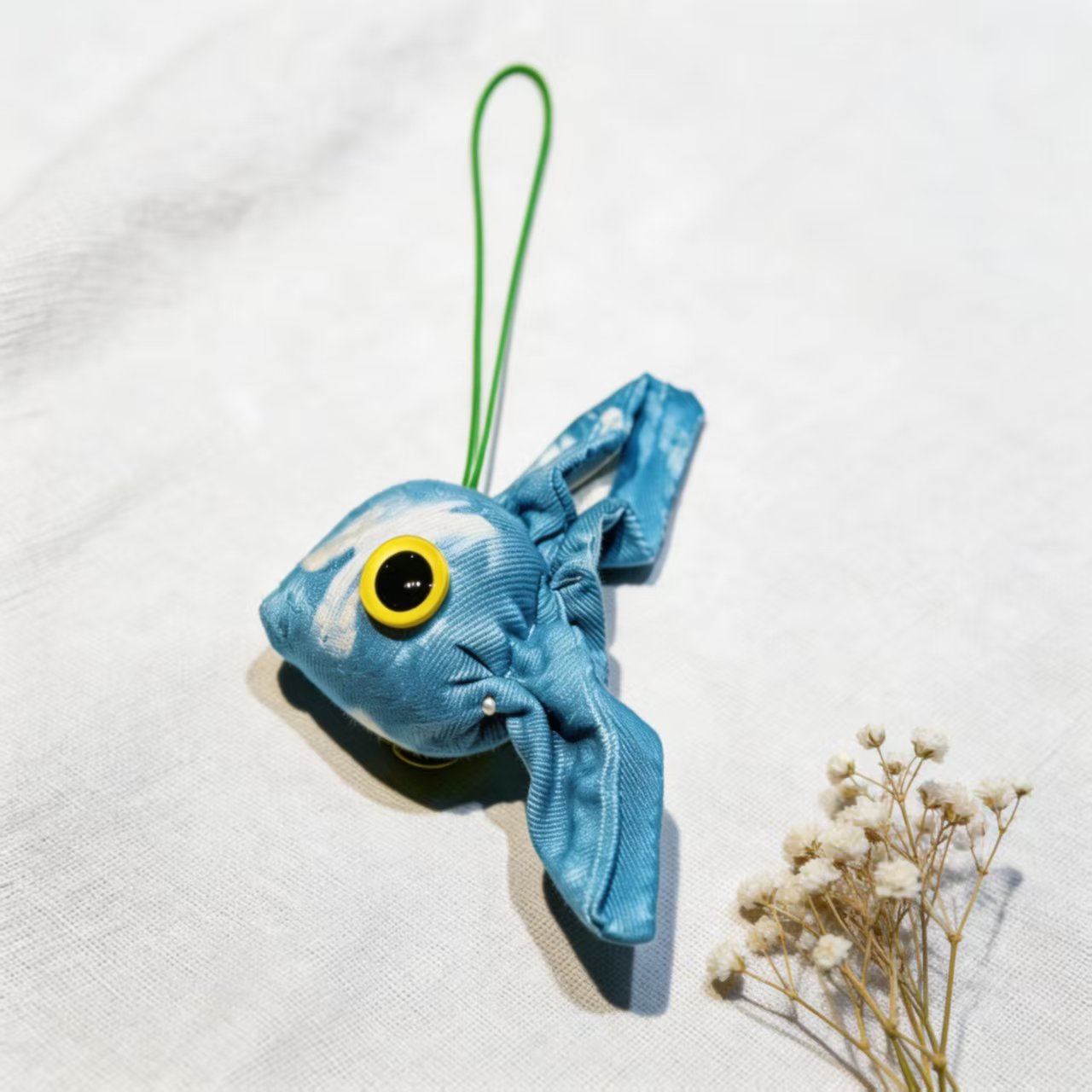 Indigo Fish Bag Charm – Handmade Shibori Cotton Car Hanger & Home Decor