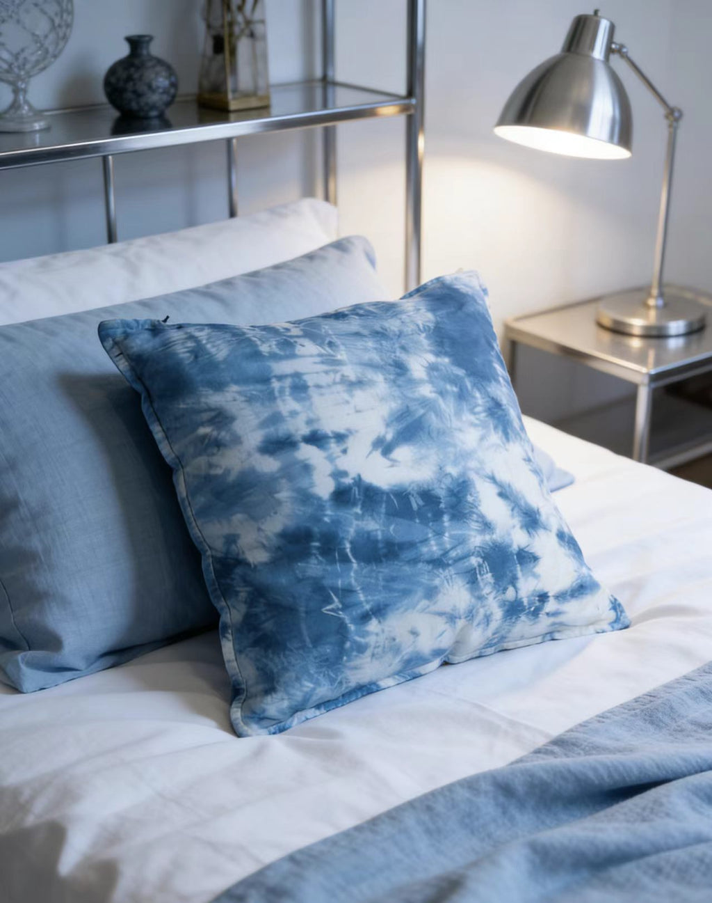 Indigo-Dyed Cotton Pillow Cover – Handmade Tie-Dye Throw Cushion | Boho Home Decor