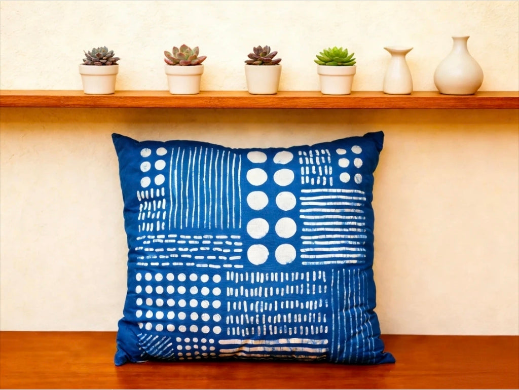 Indigo-Dyed Pillow Cover – Handmade Shibori Cotton Cushion Cover | Boho Home Decor