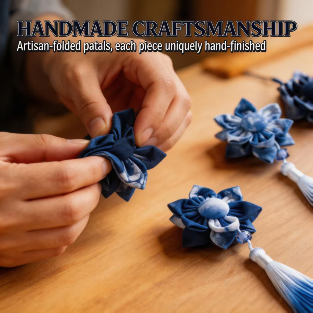 Indigo Fabric Flower Charm – Handmade Tie-Dye Ornament | Artisan Boho Gift